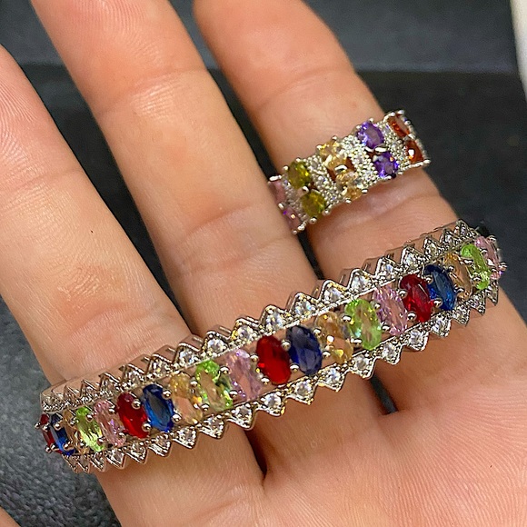 Vintage Natural Multicolor Sapphire Bangle Bracelet - Picture 6 of 6